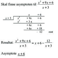 Skal finne asymptote til en brøk ved polynomdivisjon. Divisjonen utføres med trapp.